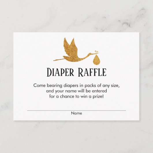 Faux Gold Stork Baby shower Diaper Raffle Tickets Informatiekaartje (Voorkant)