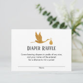 Faux Gold Stork Baby shower Diaper Raffle Tickets Informatiekaartje (Staand voorkant)