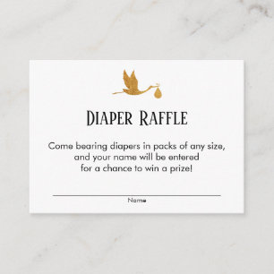 Faux Gold Stork Baby shower Diaper Raffle Tickets Informatiekaartje