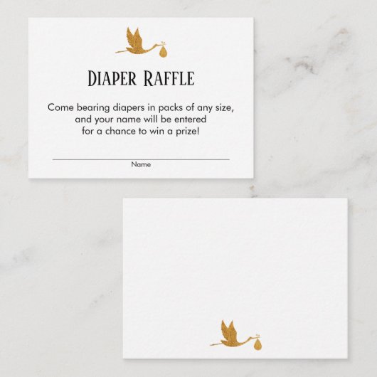 Faux Gold Stork Baby shower Luier Raffle Tickets Informatiekaartje (Voorkant / Achterkant)