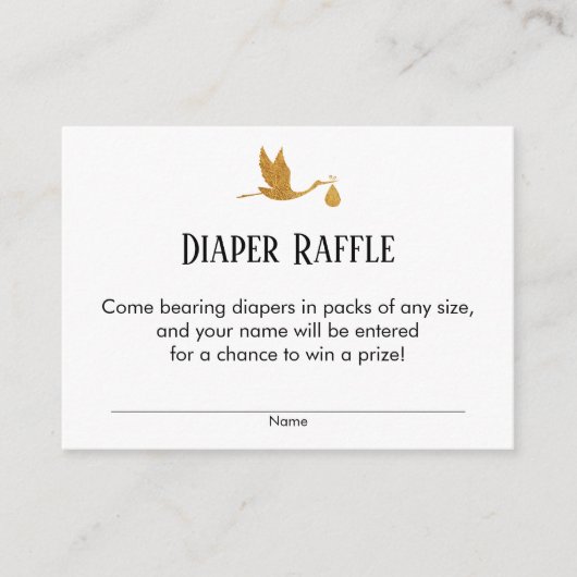 Faux Gold Stork Baby shower Luier Raffle Tickets Informatiekaartje (Voorkant)