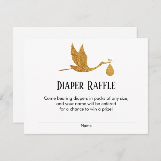 Faux Gold Stork Baby shower Luier Raffle Tickets Informatiekaartje (Voorkant / Achterkant)