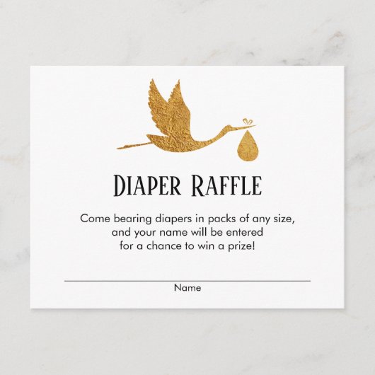 Faux Gold Stork Baby shower Luier Raffle Tickets Informatiekaartje (Voorkant)