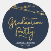 Faux Gold Strings of Lights Blue Graduation Party Ronde Sticker (Voorkant)