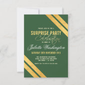 Faux Gold Strip Dark Green Surprise Birthday Party Kaart (Voorkant)