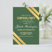 Faux Gold Strip Dark Green Surprise Birthday Party Kaart (Staand voorkant)