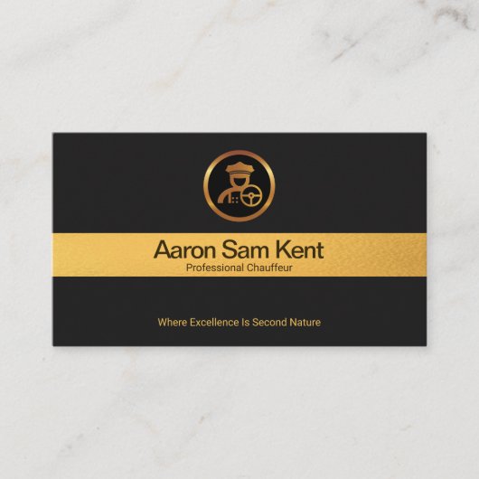 Faux Gold Stripe Retro Black Elegance Chauffeur Visitekaartje (Voorkant)