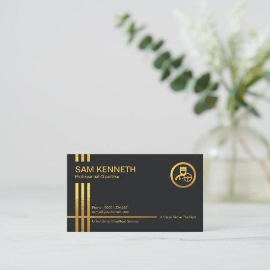 Faux Gold Stripes Dark Blue Professional Chauffeur Visitekaartje (Staand voorkant)
