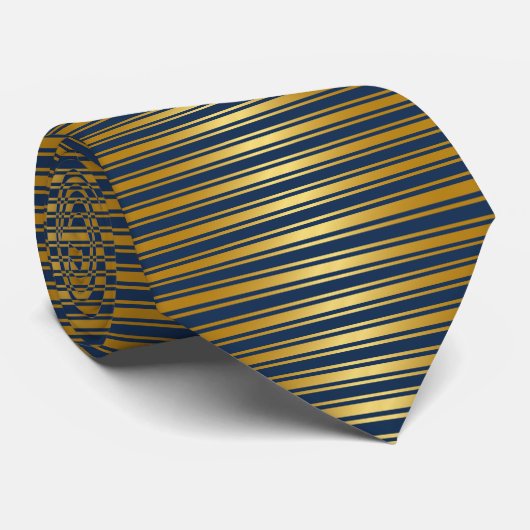 Faux Gold Stripes op Deep Navy Blue Stropdas (Opgerold)
