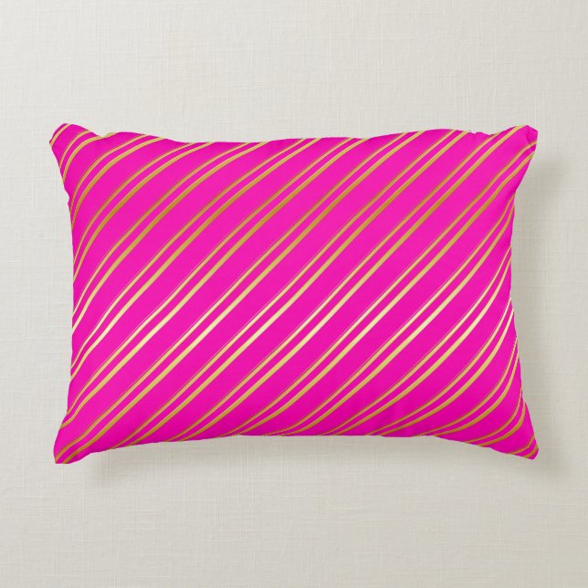 Faux Gold Stripes op roze of in uw kleur Accent Kussen (Voorkant)