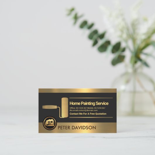 Faux Gold Stripes Roller Paint Painter Visitekaartje (Staand voorkant)