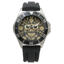 Faux Gold Sugar Skull Print Horloge
