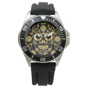 Faux Gold Sugar Skull Watch Horloge