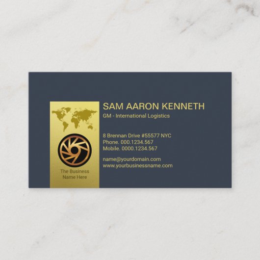 Faux Gold Tab Elegant Blue Corporate Logistics Visitekaartje (Voorkant)