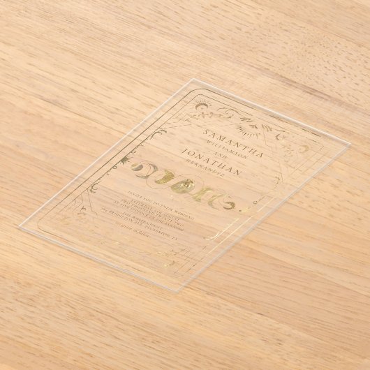 Faux Gold Tarot Hemelse Huwelijk Acryl Uitnodigingen (Laagn)