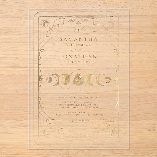 Faux Gold Tarot Hemelse Huwelijk Acryl Uitnodigingen (Voorkant)