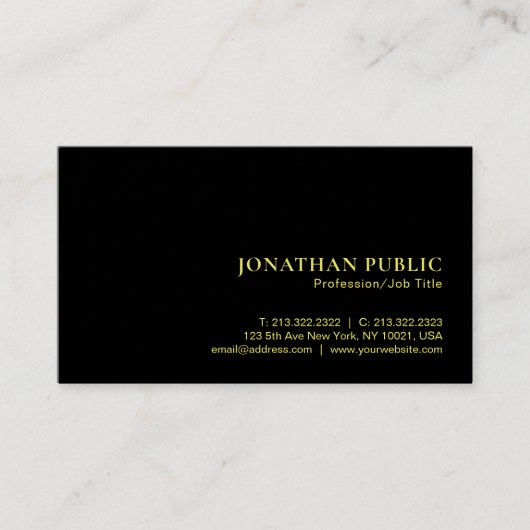 Faux Gold Text Elegant Luxury Premium Zwart Visitekaartje (Voorkant)
