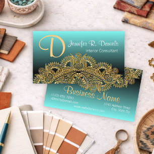 Faux Gold Trendy Mandala Motif over Blauwgroen bla Visitekaartje