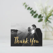 Faux Gold trouwfoto Dank u kaart (Staand voorkant)