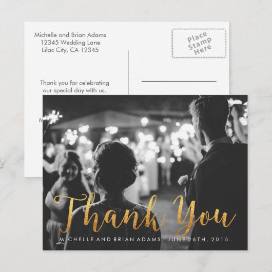 Faux Gold trouwfoto Dank u kaart (Voorkant / Achterkant)