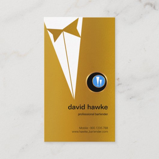 Faux Gold Tuxedo Gold Boutonniere Bartender Logo Visitekaartje (Voorkant)