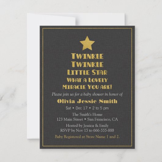 Faux Gold Twinkle Twinkle Little Star-Baby shower Kaart (Voorkant)