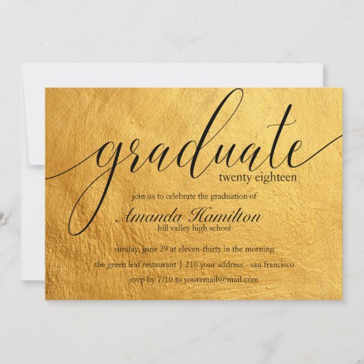 Faux Gold typografie Afstuderen Invitation Kaart (Voorkant)