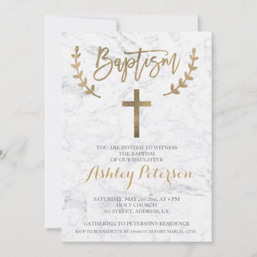 Faux gold typografie marmer baptisme kaart (Voorkant)