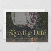 Faux Gold Typografie QR Code Foto Save The Date (Voorkant)