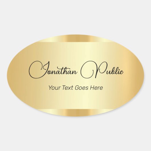 Faux Gold Typografie Script Sjabloon Trendy Ovale Sticker (Voorkant)