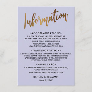 Faux Gold Typography Lavender Wedding Information Informatiekaartje