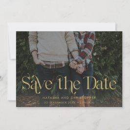 Faux Gold Typography Overlay Horizontal Photo Save The Date