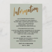 Faux Gold Typography Sage Weddending Information Informatiekaartje (Voorkant)
