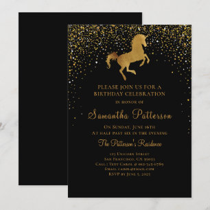Faux Gold Unicorn en Stars Birthday Invitation Kaart