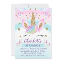 faux Gold Unicorn Rainbow 1st Birthday Uitnodiging