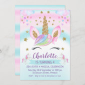 faux Gold Unicorn Rainbow 1st Birthday Uitnodiging (Voorkant / Achterkant)