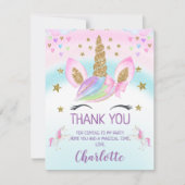 Faux Gold Unicorn Rainbow Birthday Hartelijk dank Kaart (Voorkant)