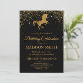 Faux Gold Unicorn Verjaardag Uitnodiging (Staand voorkant)