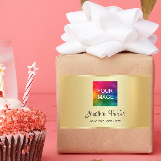 Faux Gold Upload uw foto of zakelijke Logo Rechthoekige Sticker (Feest)