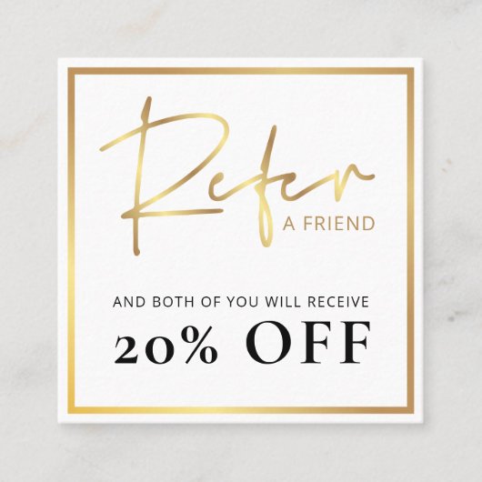 Faux Gold Verwijs Een Vriend Korting Bedrijf Logo Aanbevelingskaartje (Voorkant)