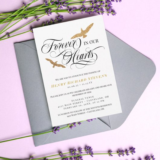 Faux Gold vogels voor altijd in ons hart begrafeni Kaart