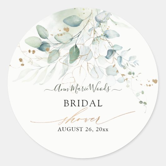Faux Gold Waterverf Eucalyptus Vrijgezellenfeest I Ronde Sticker (Voorkant)