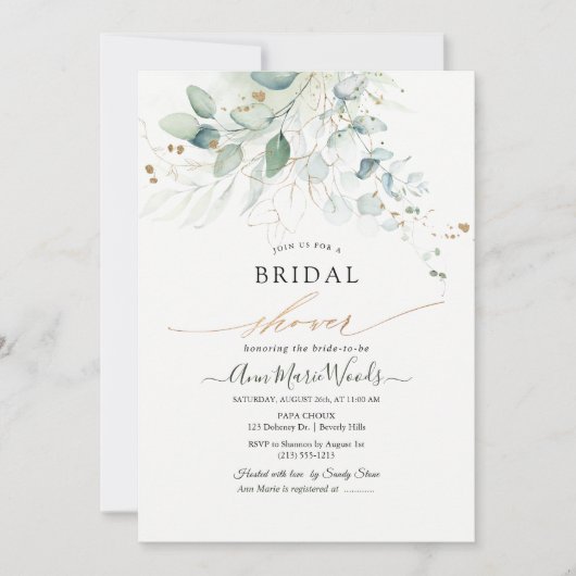 Faux Gold Waterverf Eucalyptus Vrijgezellenfeest Kaart (Voorkant)