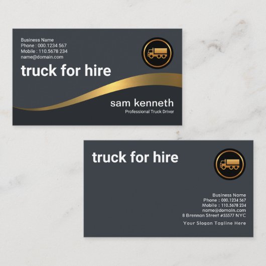 Faux Gold Wave Elegant Grey Truck Driver aan het k Visitekaartje (Voorkant / Achterkant)