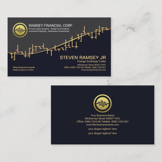 Faux Gold Wave Stock Exchange Graph Forex Trader Visitekaartje (Voorkant / Achterkant)