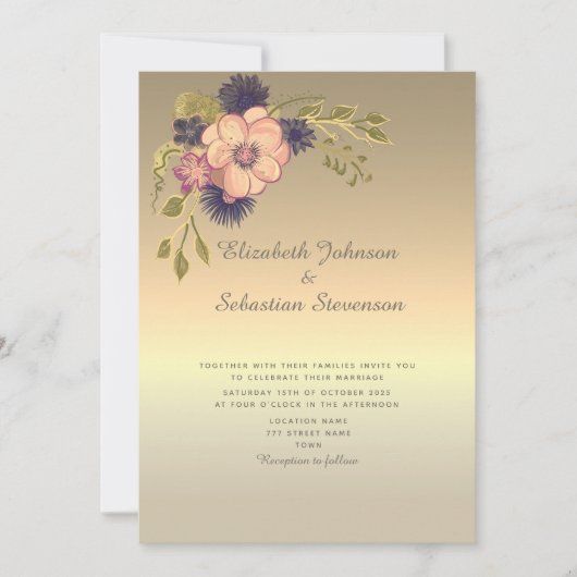 Faux Gold Wedding Invitation Kaart (Voorkant)