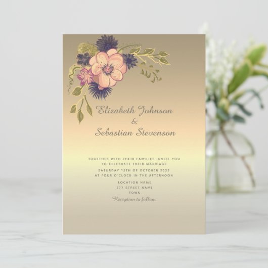 Faux Gold Wedding Invitation Kaart (Staand voorkant)