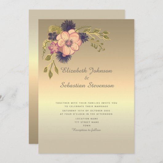 Faux Gold Wedding Invitation Kaart (Voorkant / Achterkant)