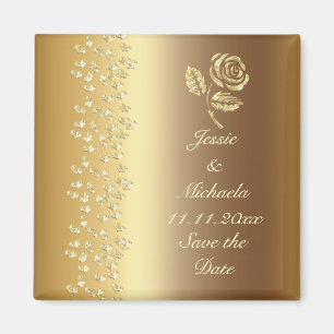 Faux Gold Wedding Roos en Harten Save the Date Magneet