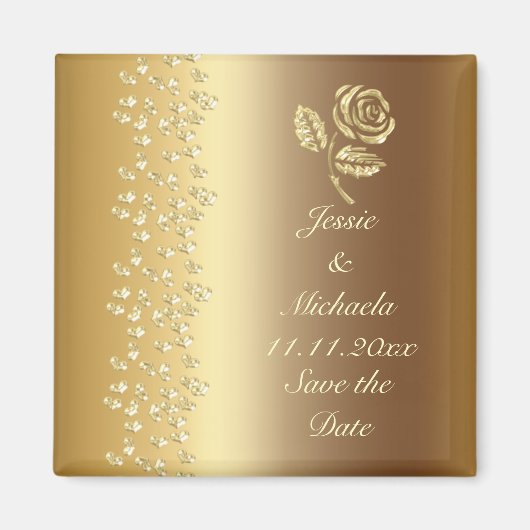 Faux Gold Wedding Roos en Harten Save the Date Magneet (Voorkant)
